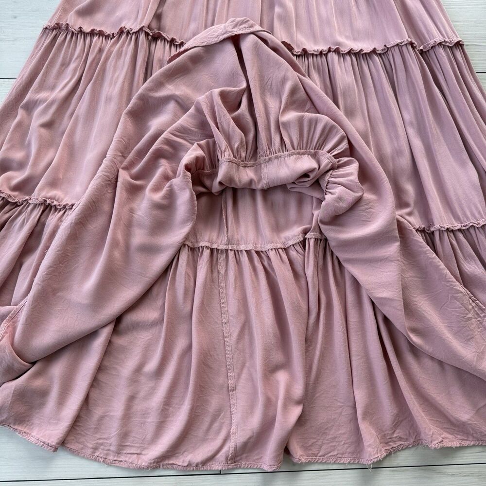 Fore Womens Pink Tiered Maxi Dress Size Medium Cottagecore Prairie Boho Peasant - Picture 7 of 10
